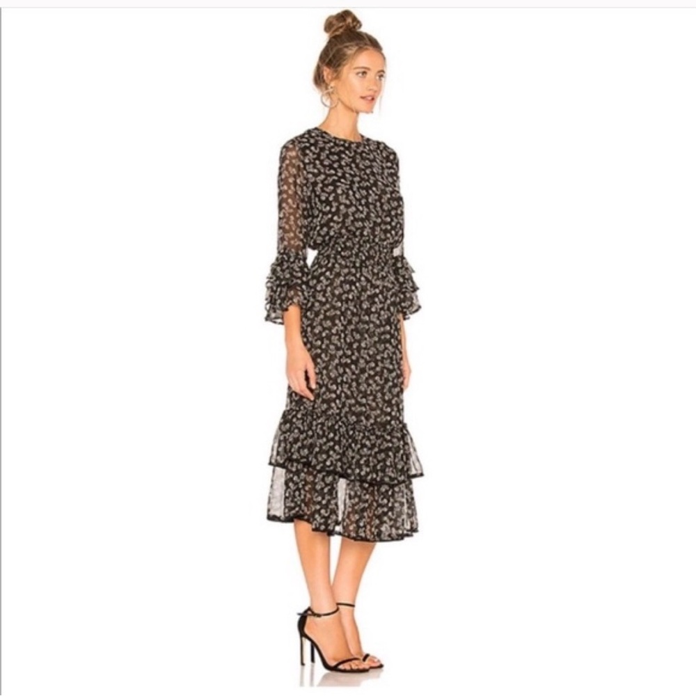 MISA Los Angeles Gordana Midi Dress – Black Floral – XS🖤